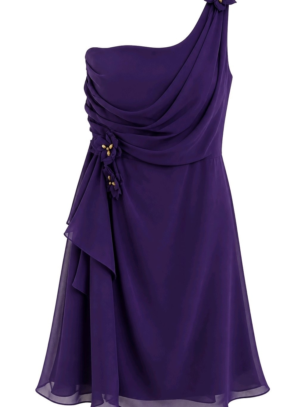 Kanali K Purple One-Shoulder Chiffon Cocktail Dress With 3D Floral Accents  1024